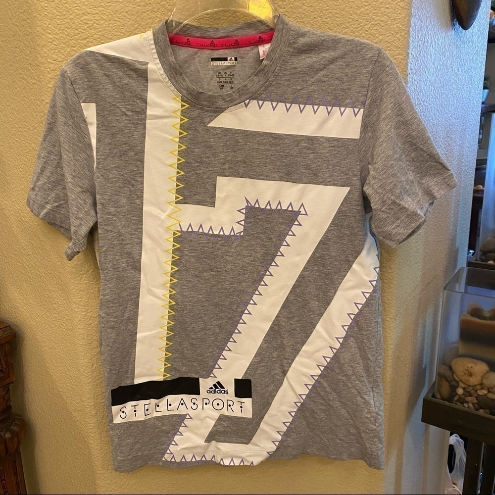 ADIDAS X STELLA SPORT Gray Graphic T-Shirt Size Small